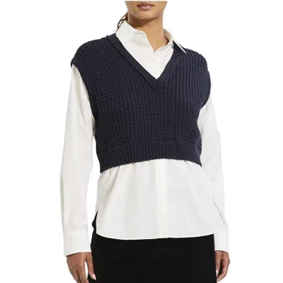 Theory Woven Rope Vest Combo With Poplin Shirt In Navy/white In Multi