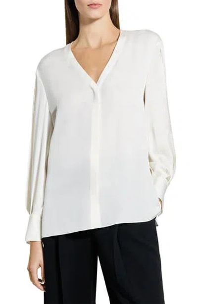 Theory Woven Silk Shirt In White