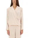 Theory Lapel Wrap Blush Blouse With V-neck