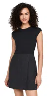 Theory Combo Wool-blend Mini Dress In Charcoal Melange