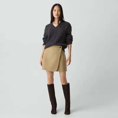 Theory Wrap Skirt In Double-face Wool-cashmere In Brown