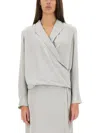 Theory Wrap-style Silk Shirt In Grey