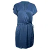Theory Wrap-tie V-neck Romper In Blue Satin In Blue