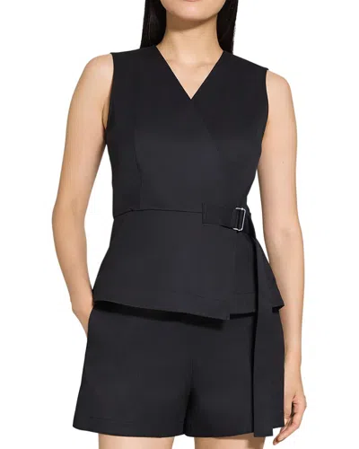 Theory Sleeveless Stretch Cotton Wrap Top In Black