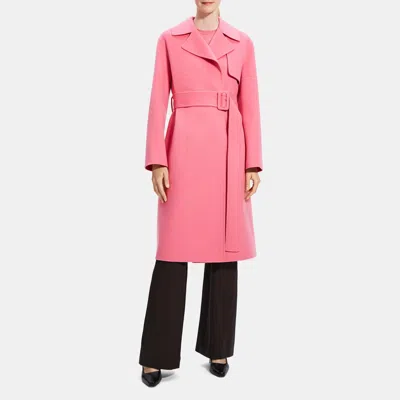 Theory Wrap Trench Coat In Double-face Wool-cashmere In Pink