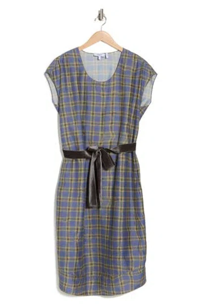 Theory Wrinkle Check Shift Dress In Royal Multi