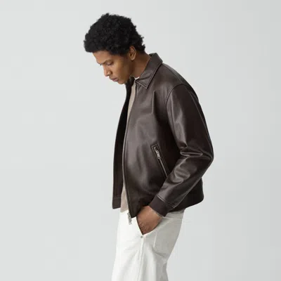 Theory Wyatt Zip Jacket In Leather In Brown