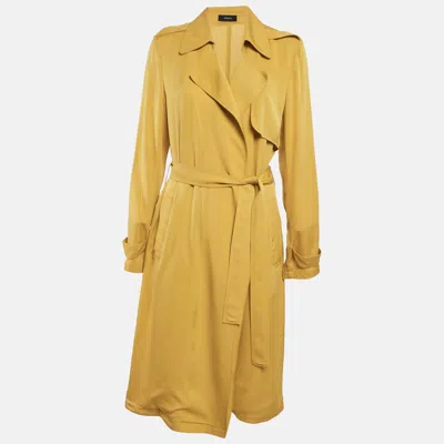Pre-owned Theory Yellow Crepe Open Front Belted Coat M