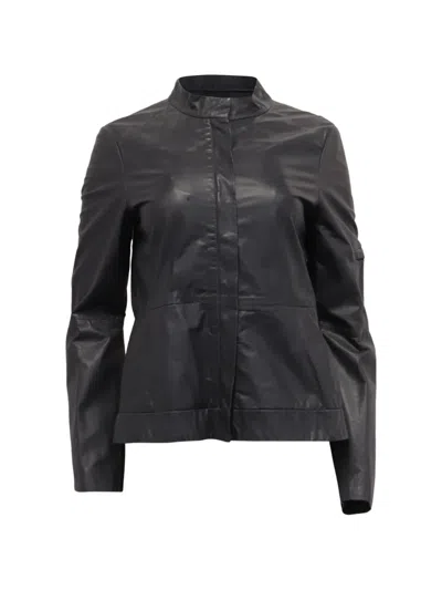 Pre-owned Theory Zip Leather Jacket In Black