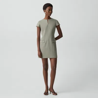 Theory Zip Mini Dress In Wool Gabardine In Gray