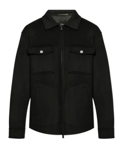 Theory Zip-up Felted Shirt Jacket In Black
