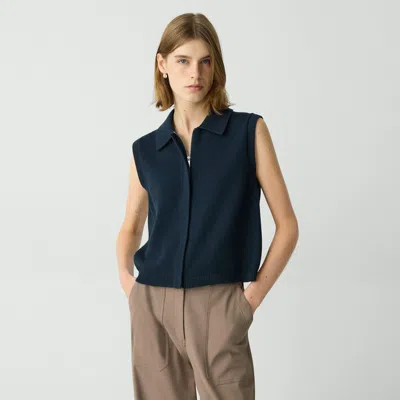 Theory Zip-up Vest In Rounded Cotton In Navy