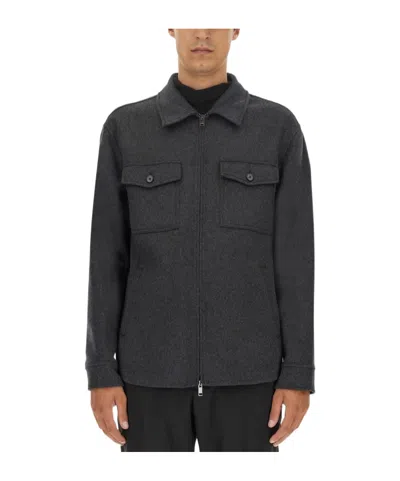 Theory Zipped Wool-blend Shirt Jacket In Black