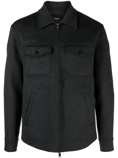 Theory Zipped Wool-blend Shirt Jacket In Grey