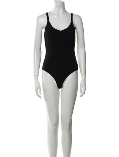 Pre-owned Theperfext Cashmere Scoop Neck Bodysuit In Black