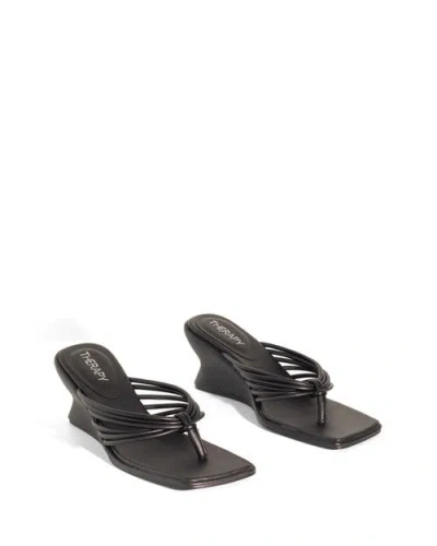 Therapy Australia Leven Square Toe Thong Wedge Sandal In Black