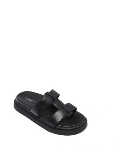 Therapy Australia Pause Open Round Toe Sandal In Black Smooth Pu
