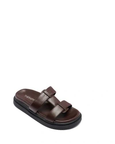 Therapy Australia Pause Open Round Toe Sandal In Chocolate Smooth Pu