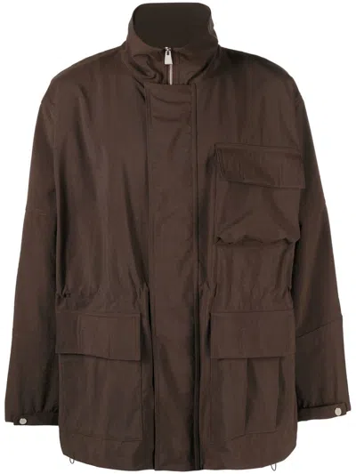 There Was One Cargo-pockets High-neck Parka Jacket In Brown