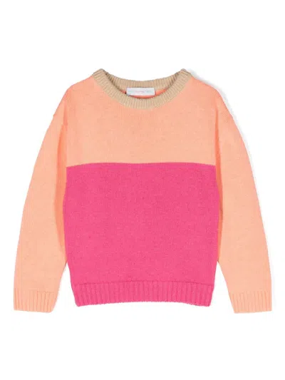 There Was One Kids' Colour-block Crew-neck Jumper In Rosa