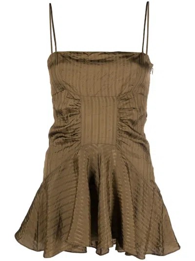 There Was One Jacquard-stripe Draped Slip Top In Green