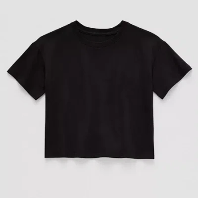 Thereabouts Boxy Little & Big Kid Girls Crew Neck Short Sleeve T-shirt In Black