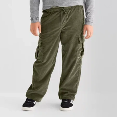 Thereabouts Corduroy Pull-on Little & Big Kid Boys Adjustable Waist Straight Cargo Pant In Green