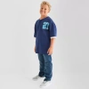 Thereabouts Jersey Little & Big Kid Boys Crew Neck Short Sleeve Regular Fit Button-down Shirt In Blue
