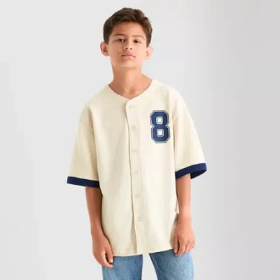 Thereabouts Jersey Little & Big Kid Boys Crew Neck Short Sleeve Regular Fit Button-down Shirt In White