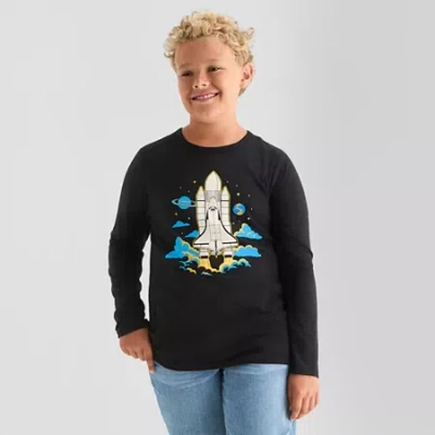 Thereabouts Little & Big Kid Boys Bodysuit Closure Easy-on + Easy-off Adaptive Crew Neck Long Sleeve Bodysuit In Black