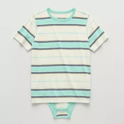 Thereabouts Little & Big Kid Boys Bodysuit Closure Easy-on + Easy-off Adaptive Crew Neck Short Sleeve Bodysuit In Blue