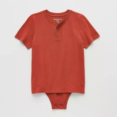 Thereabouts Little & Big Kid Boys Bodysuit Closure Easy-on + Easy-off Adaptive Henley Neck Short Sleeve Bodysuit In Red