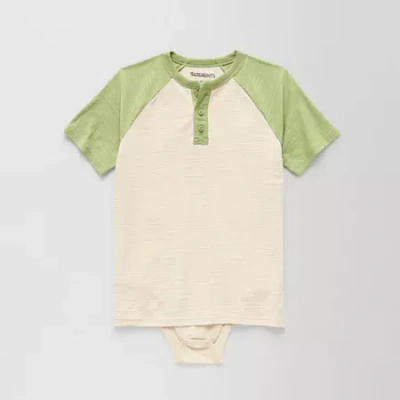 Thereabouts Little & Big Kid Boys Bodysuit Closure Easy-on + Easy-off Adaptive Henley Neck Short Sleeve Bodysuit In Sand