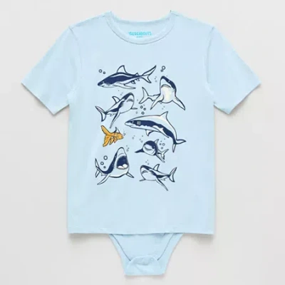 Thereabouts Little & Big Kid Boys Bodysuit Closure Easy-on + Easy-off Adaptive Crew Neck Short Sleeve Bodysuit In Blue