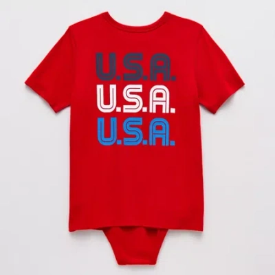 Thereabouts Little & Big Kid Boys Bodysuit Closure Easy-on + Easy-off Adaptive Crew Neck Short Sleeve Bodysuit In Red