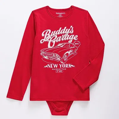 Thereabouts Little & Big Kid Boys Bodysuit Closure Hidden Access Opening Adaptive Crew Neck Long Sleeve Bodysuit In Red