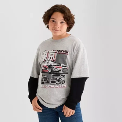 Thereabouts Little & Big Kid Boys Crew Neck Long Sleeve Oversized Graphic T-shirt In Gray