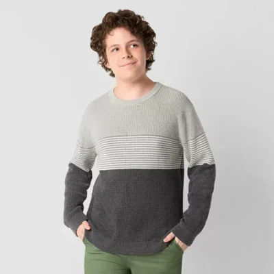 Thereabouts Little & Big Kid Boys Crew Neck Long Sleeve Pullover Sweater In Gray