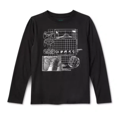 Thereabouts Little & Big Kid Boys Crew Neck Long Sleeve Regular Fit Graphic T-shirt In Black