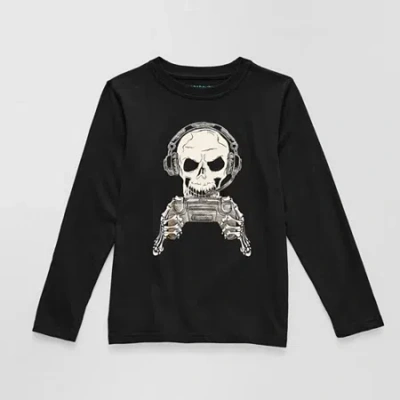 Thereabouts Little & Big Kid Boys Crew Neck Long Sleeve Regular Fit Graphic T-shirt In Black