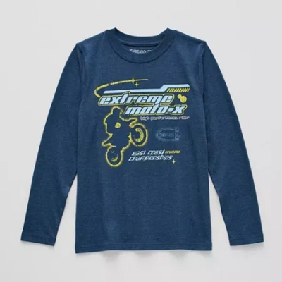 Thereabouts Little & Big Kid Boys Crew Neck Long Sleeve Regular Fit Graphic T-shirt In Blue