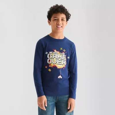 Thereabouts Little & Big Kid Boys Crew Neck Long Sleeve Regular Fit Graphic T-shirt In Blue
