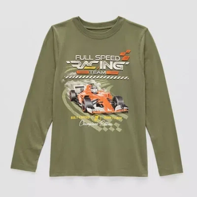 Thereabouts Little & Big Kid Boys Crew Neck Long Sleeve Regular Fit Graphic T-shirt In Green