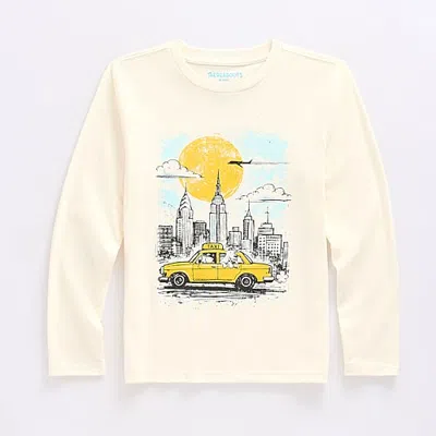 Thereabouts Little & Big Kid Boys Crew Neck Long Sleeve Regular Fit Graphic T-shirt In Beige