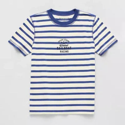 Thereabouts Little & Big Kid Boys Easy-on + Easy-off Hidden Access Opening Crew Neck Short Sleeve Adaptive Regul In Blue