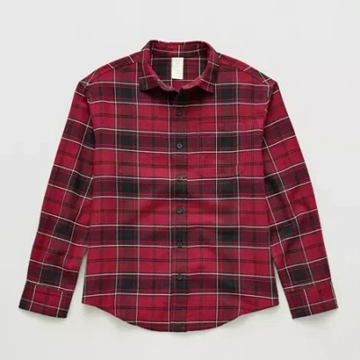 Thereabouts Little & Big Kid Boys Long Sleeve Cuffed Regular Fit Button-down Shirt In Burgundy