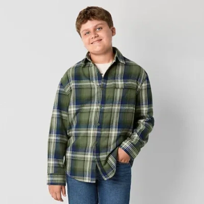 Thereabouts Little & Big Kid Boys Long Sleeve Regular Fit Flannel Shirt In Green