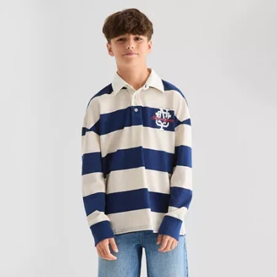Thereabouts Little & Big Kid Boys Long Sleeve Regular Fit Spread Collar Rugby Shirt In Blue