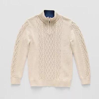 Thereabouts Little & Big Kid Boys Mock Neck Long Sleeve Quarter-zip Pullover Sweater In Sand