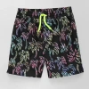 Thereabouts Little & Big Kid Boys Palm Above The Knee Swim Trunks In Black